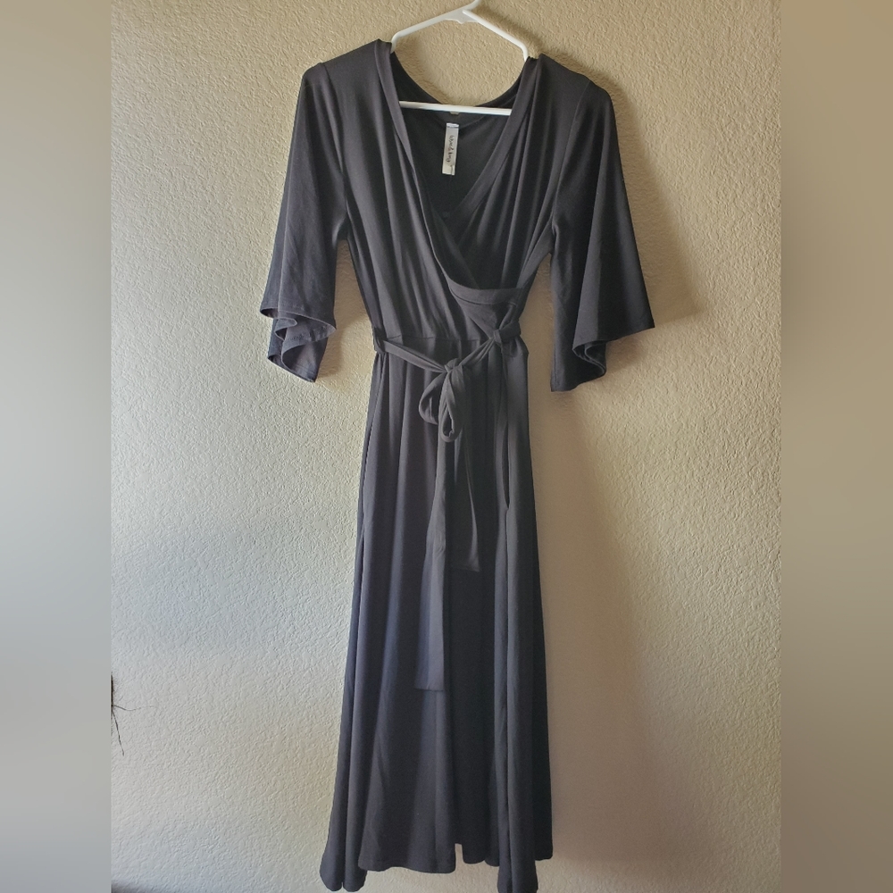 Wren & Ivory Faux Wrap Dress in Black